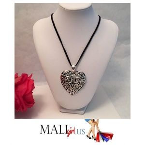 Silver Filigree Heart Pendant &  Suede Necklace